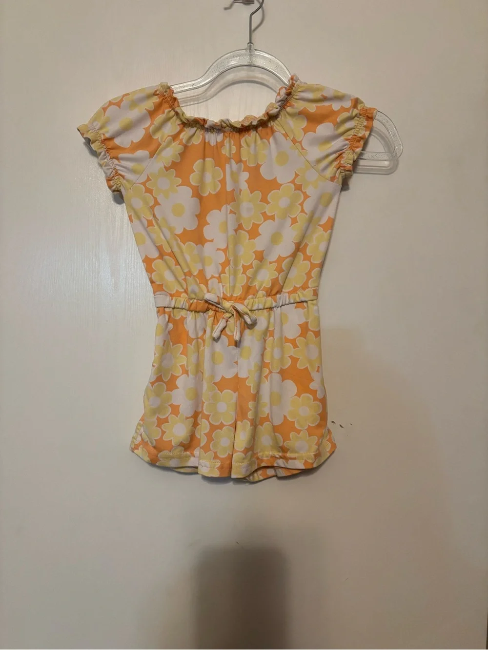Girls' Floral Tie-Waist Romper One-Piece in Yellow and White